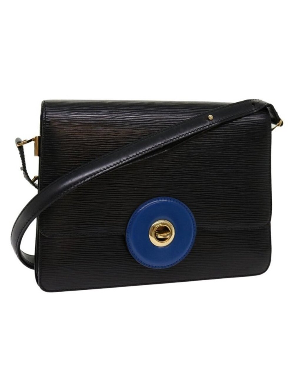 Authentic LOUIS VUITTON Epi Bicolor Free Run Shoulder Bag Black Blue M52415 LV - Picture 1 of 16